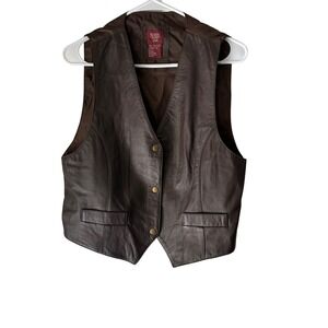 Northern Style Leather‎ Vest Mens Brown Button Front Pockets L Western